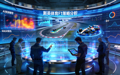 新英体育F1策略分析：F1车队策略团队在指挥中心使用AI预测模型进行进站决策的科技感画面