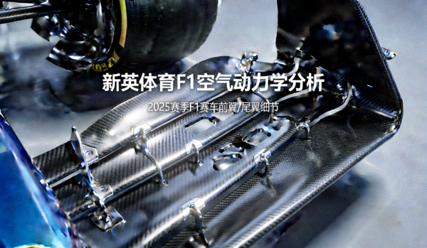 新英体育F1空气动力学分析：2025赛季F1赛车前翼与尾翼细节特写，展示复杂的气动套件设计